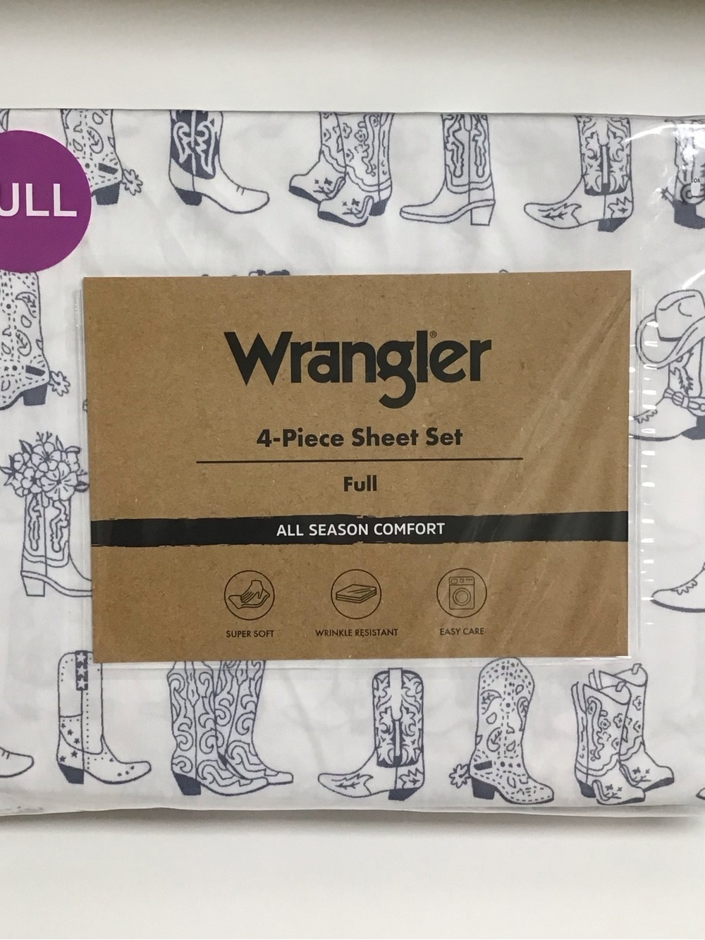 Wrangler FULL SHEET SET 4-pc Cowboy Hats Boots Western Ranch Line Dance Blue NEW